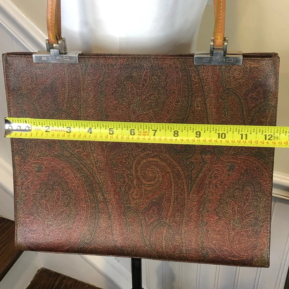 ETRO Red Paisley Vachetta Leather Two Strap Snap Tote Shopper Shoulder Bag - Picture 12 of 17